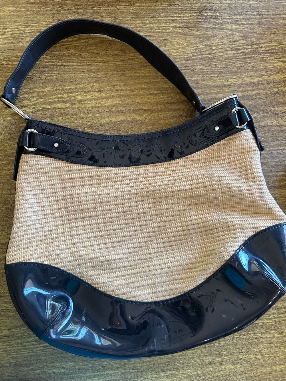 Classic Navy and  woven straw  Shoulder Bag -Purse by Ann Taylor. Classic!